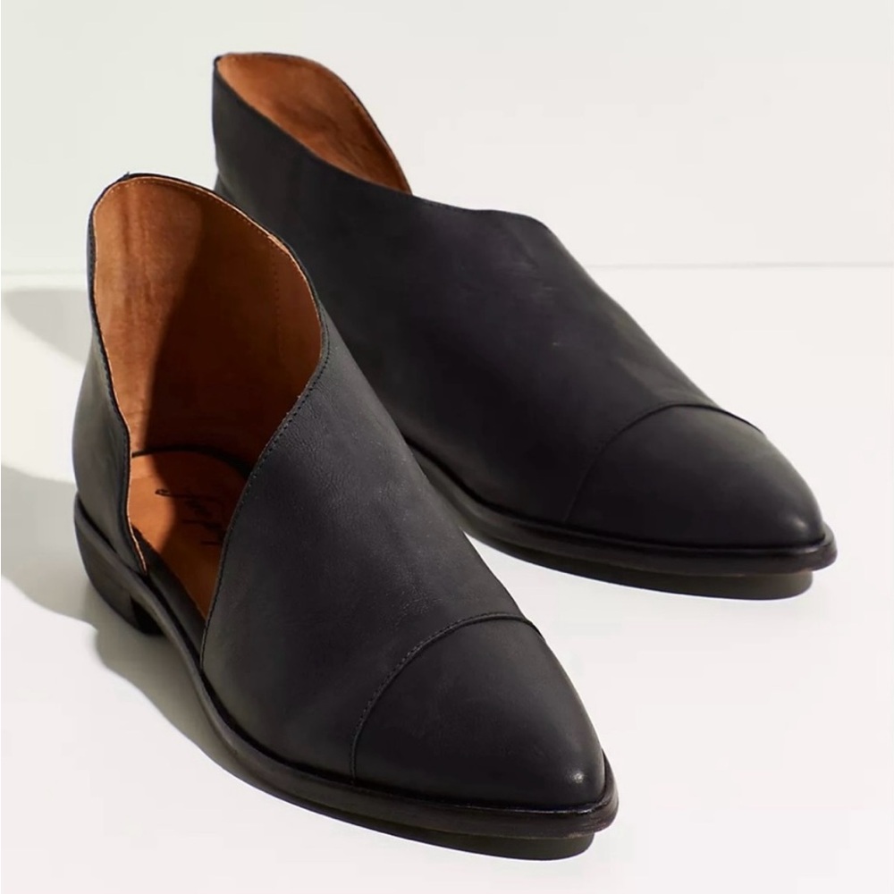 Free People Black Leather Royale Flat